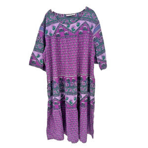 Vermont Country Store Floral Midi Dress Purple 2X Pockets Peasant Boho Prairie